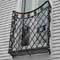 latice style balcony rail with steel rosettes, cast design sides and ledge for plants, powder coated and highlighted
